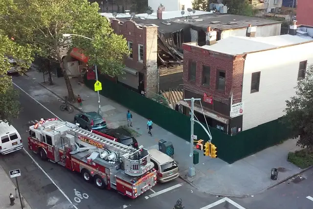 A neighbor's-eye view of the building collapse yesterday evening on Tompkins Avenue.